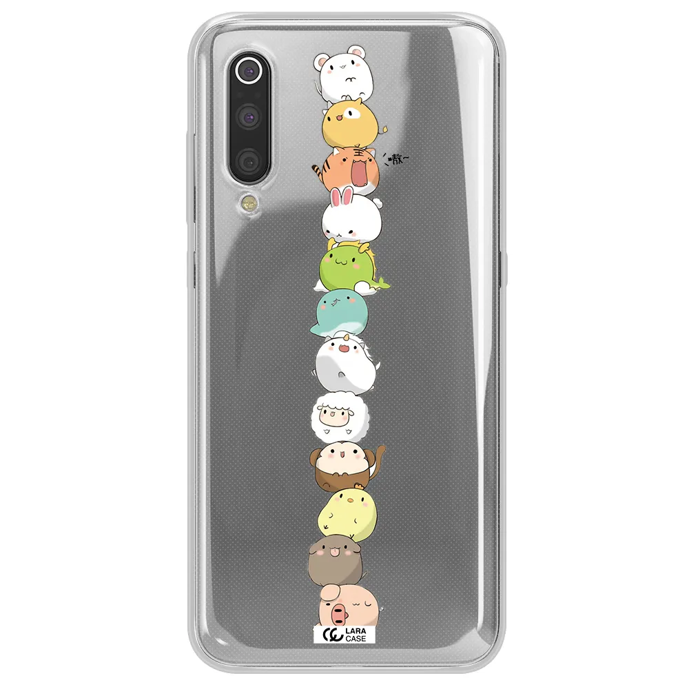 a stack of cartoon animals Xiaomi Mi 9 Clear TPU Case