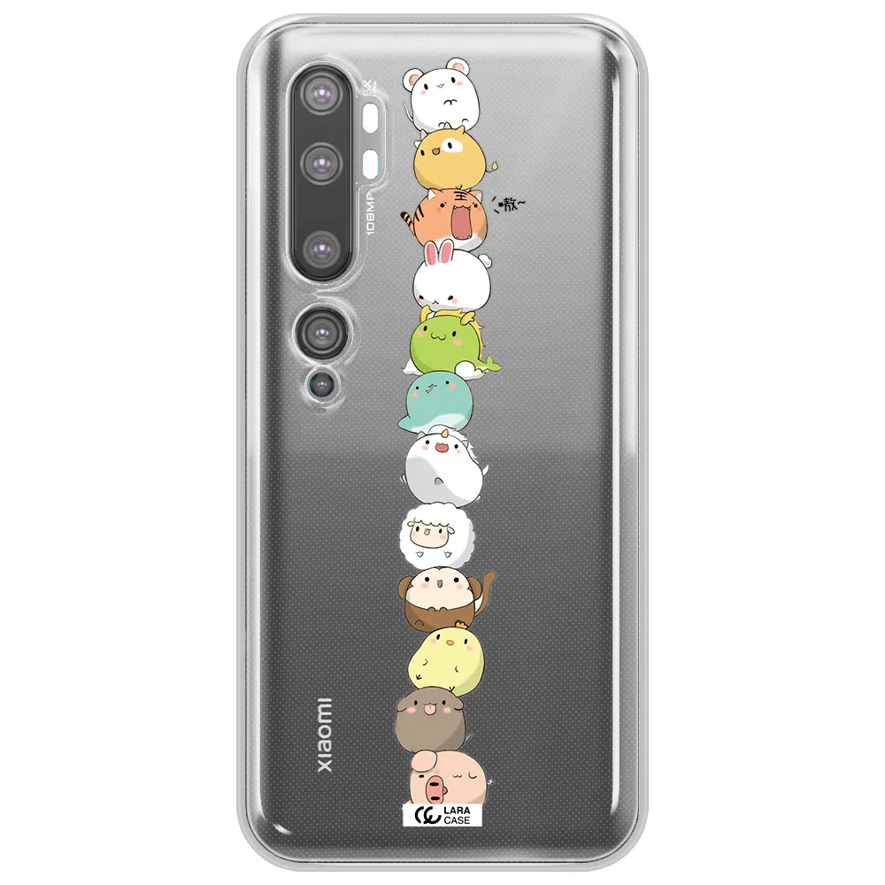 a stack of cartoon animals Xiaomi Mi Note 10 Clear TPU Case