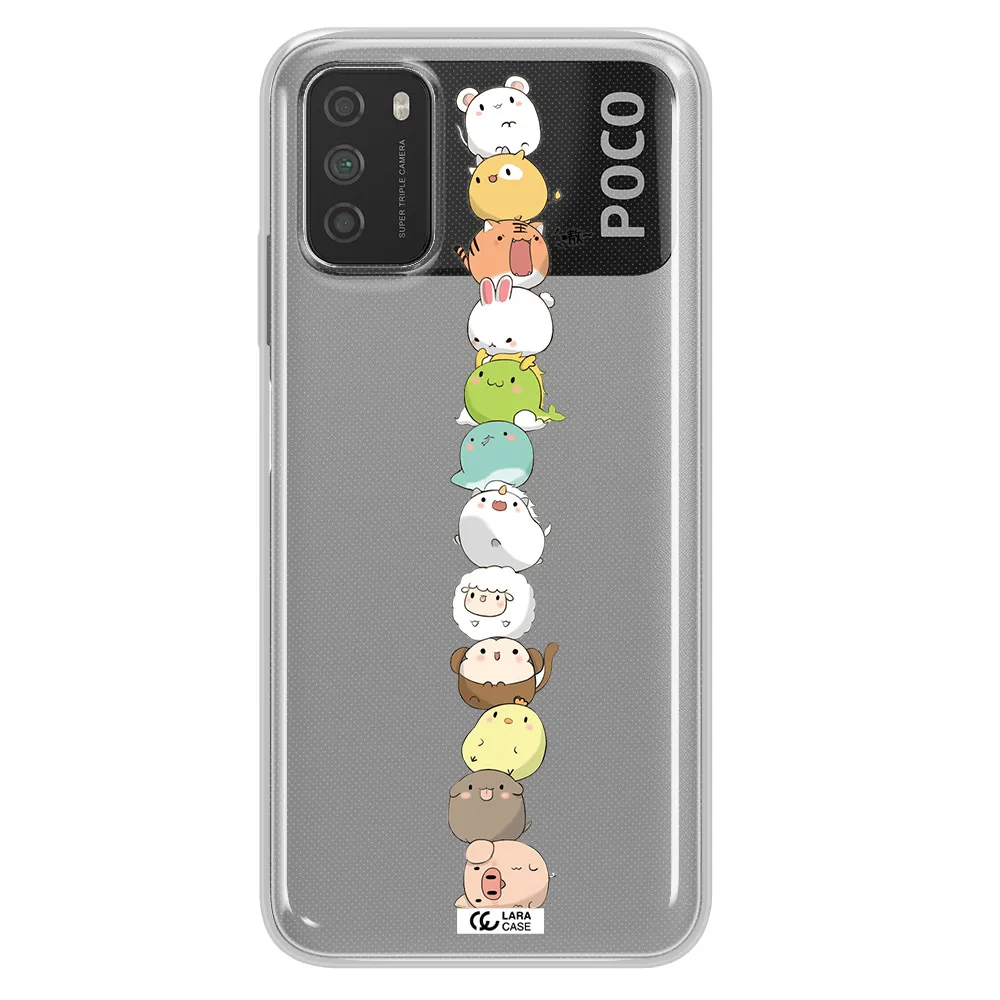 a stack of cartoon animals Xiaomi Poco M3 Clear TPU Case