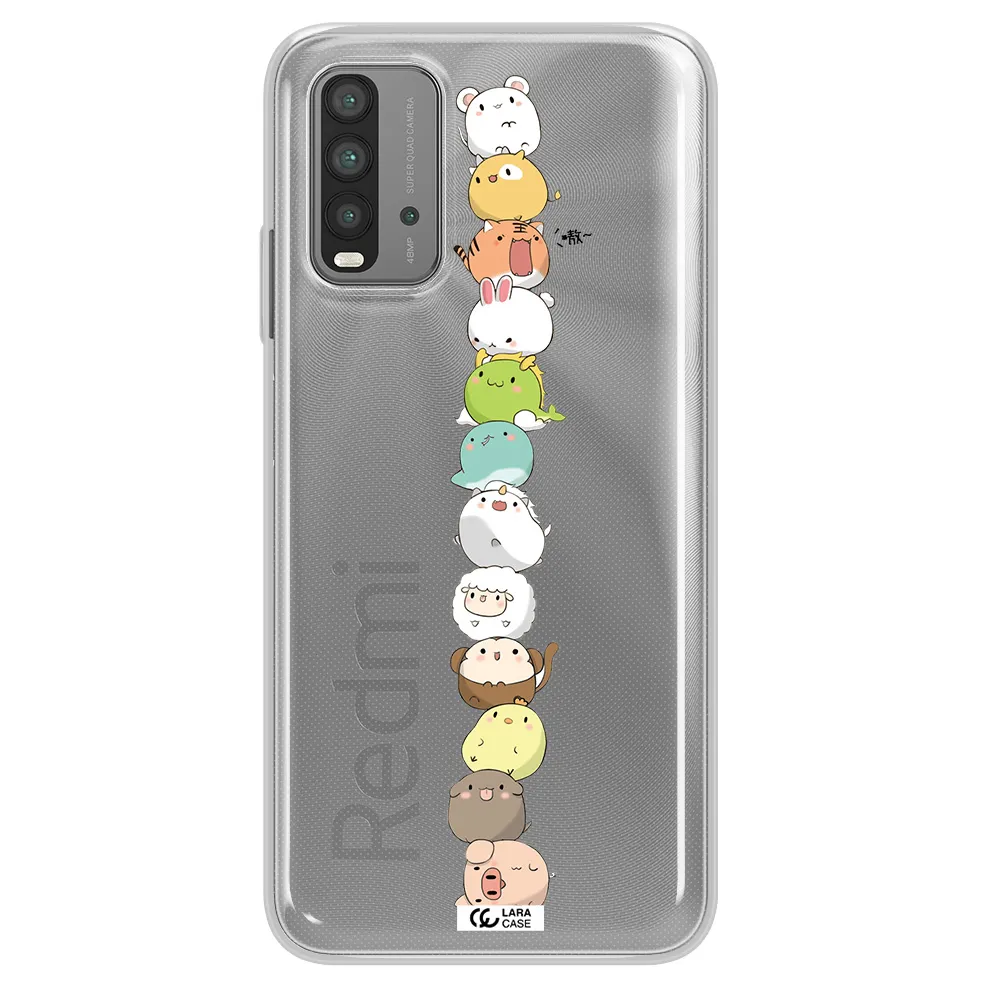 a stack of cartoon animals Xiaomi Redmi 9T Clear TPU Case
