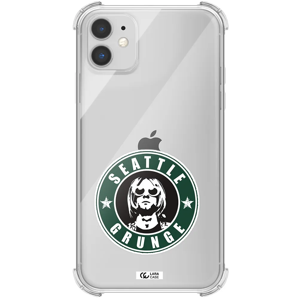 a logo with a man wearing sunglasses Apple iPhone 11 Clear PC Case