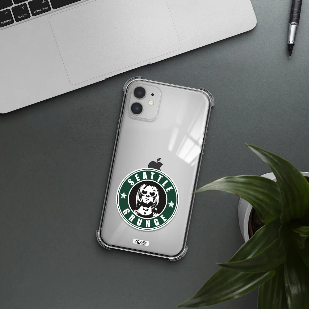 a logo with a man wearing sunglasses Apple iPhone 11 Clear PC Case