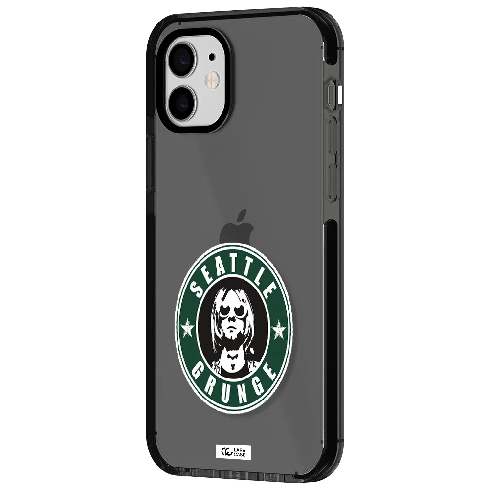 a logo with a man wearing sunglasses Apple iPhone 11 impact Smoke Black Case
