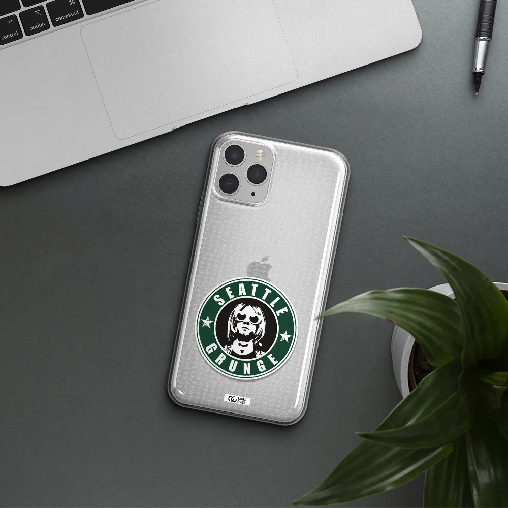 a logo with a man wearing sunglasses Apple iPhone 11 pro Clear TPU Case