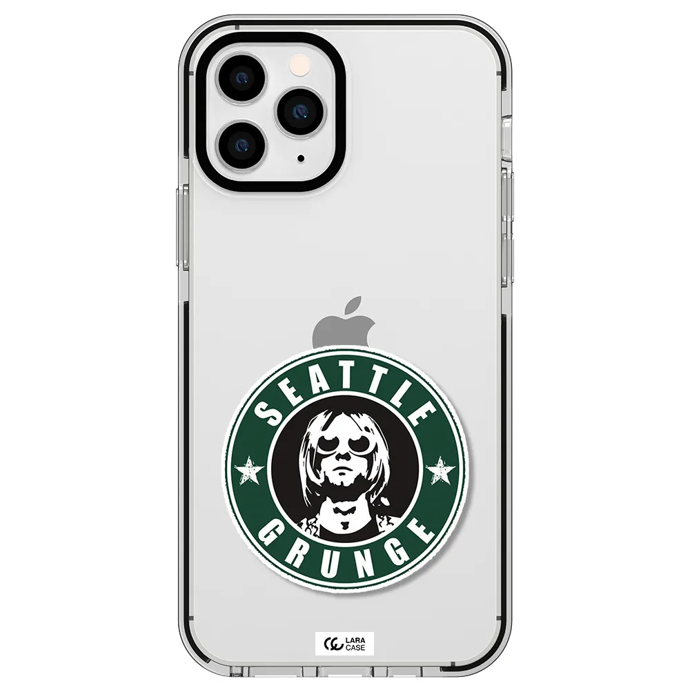 a logo with a man wearing sunglasses Apple iPhone 11 pro impact black border Case