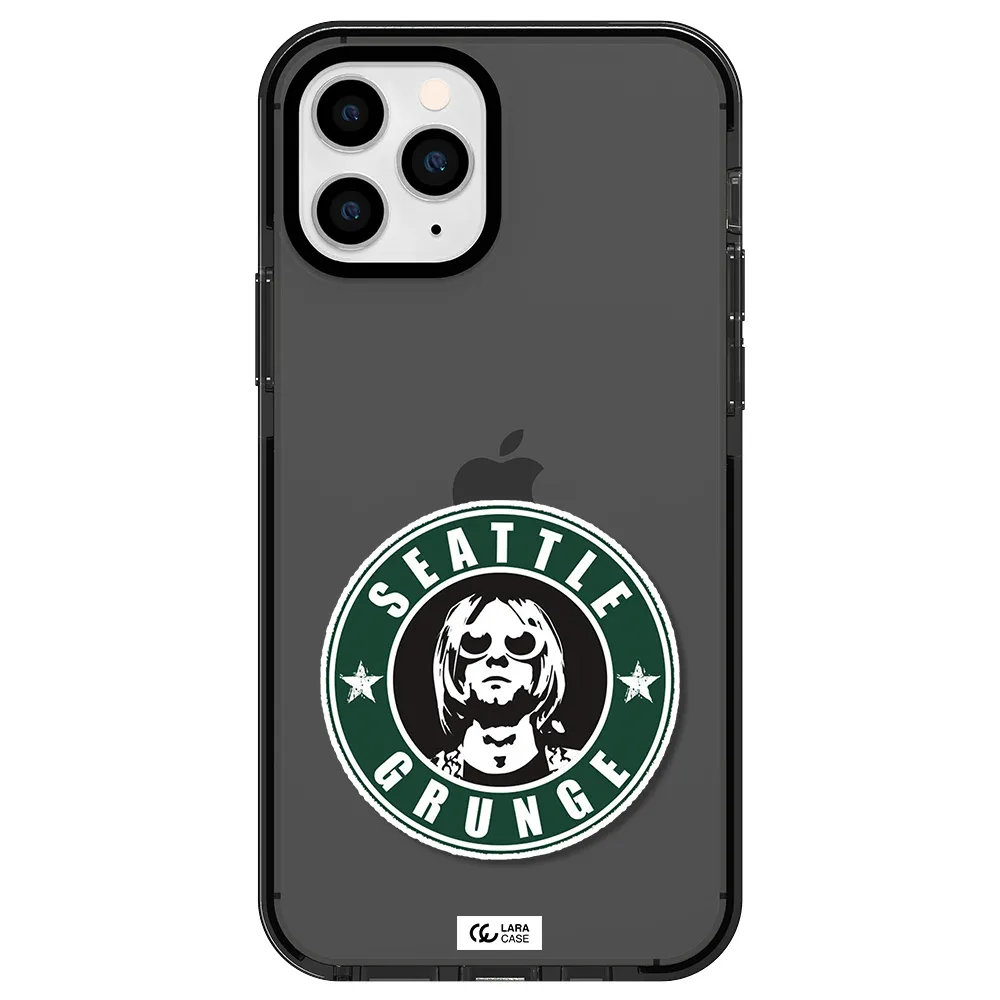 a logo with a man wearing sunglasses Apple iPhone 11 pro impact Smoke Black Case