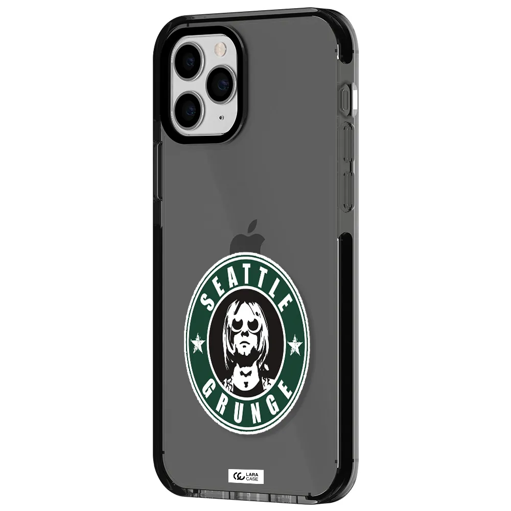 a logo with a man wearing sunglasses Apple iPhone 11 pro impact Smoke Black Case