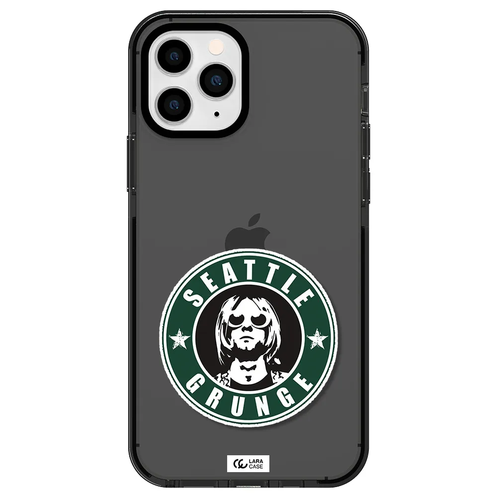 a logo with a man wearing sunglasses Apple iPhone 11 pro max impact Smoke Black Case