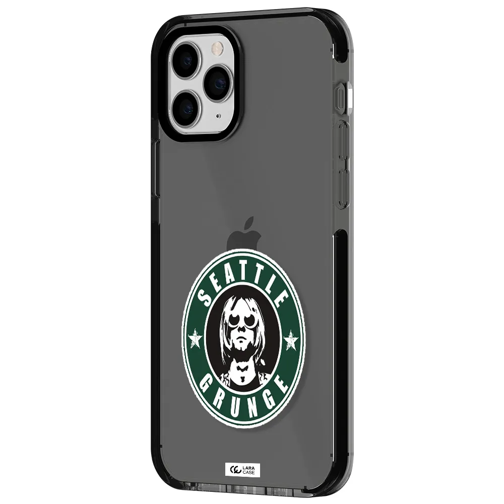 a logo with a man wearing sunglasses Apple iPhone 11 pro max impact Smoke Black Case