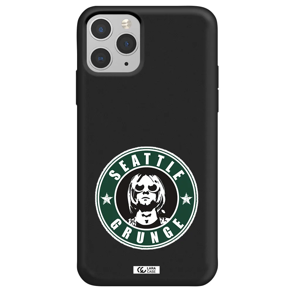 a logo with a man wearing sunglasses Apple iPhone 11 pro max Silicone black Case