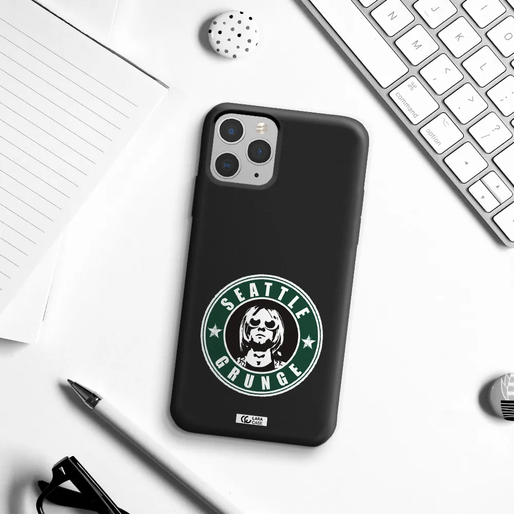 a logo with a man wearing sunglasses Apple iPhone 11 pro max Silicone black Case
