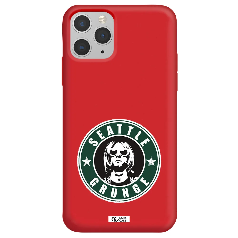 a logo with a man wearing sunglasses Apple iPhone 11 pro max Silicone Imperial Red Case