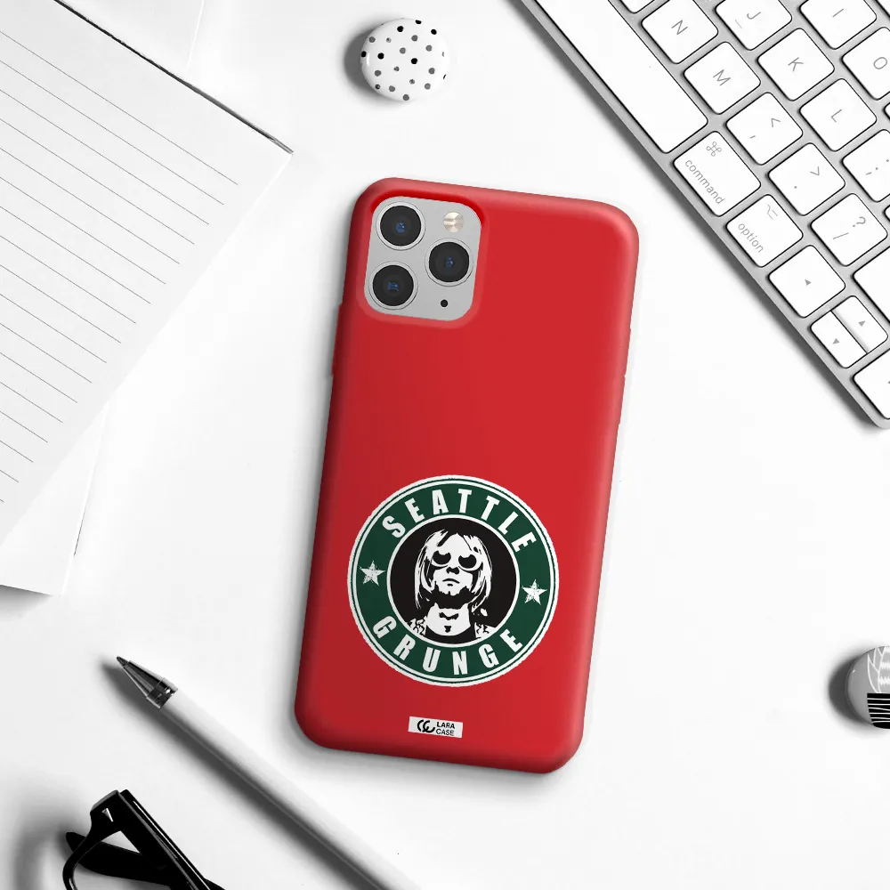 a logo with a man wearing sunglasses Apple iPhone 11 pro max Silicone Imperial Red Case