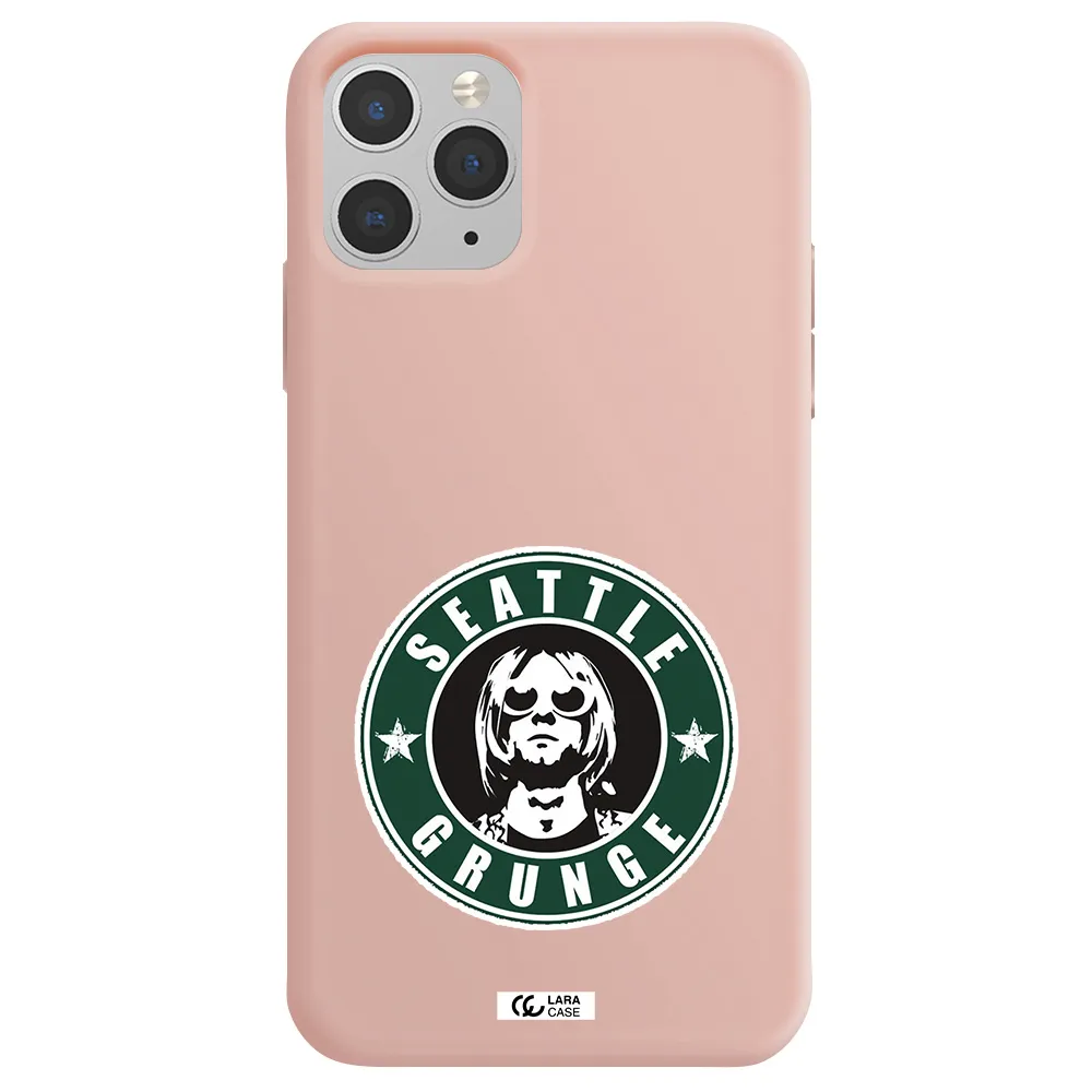 a logo with a man wearing sunglasses Apple iPhone 11 pro max Silicone pastel pink Case