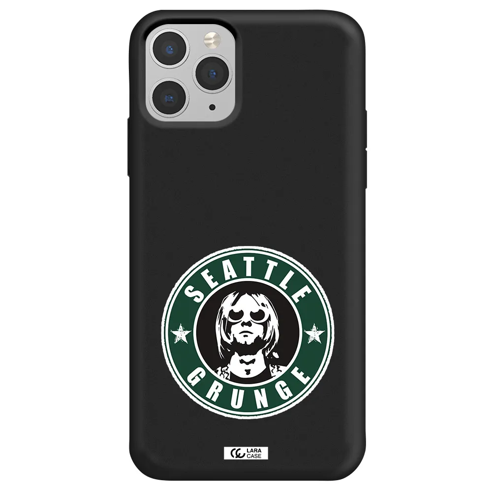 a logo with a man wearing sunglasses Apple iPhone 11 pro Silicone black Case