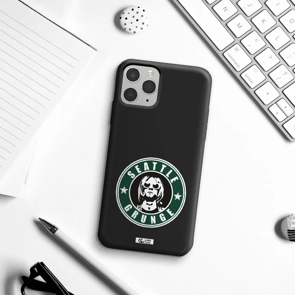 a logo with a man wearing sunglasses Apple iPhone 11 pro Silicone black Case