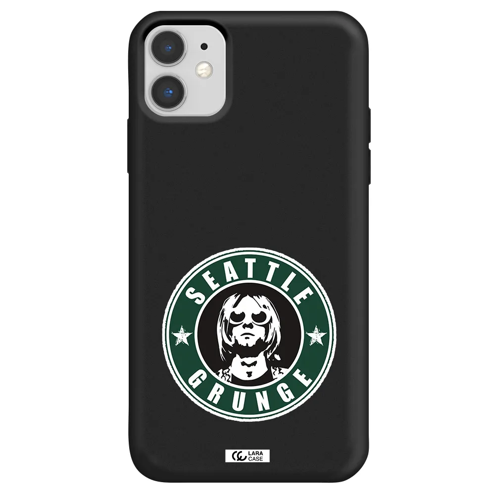 a logo with a man wearing sunglasses Apple iPhone 11 Silicone black Case