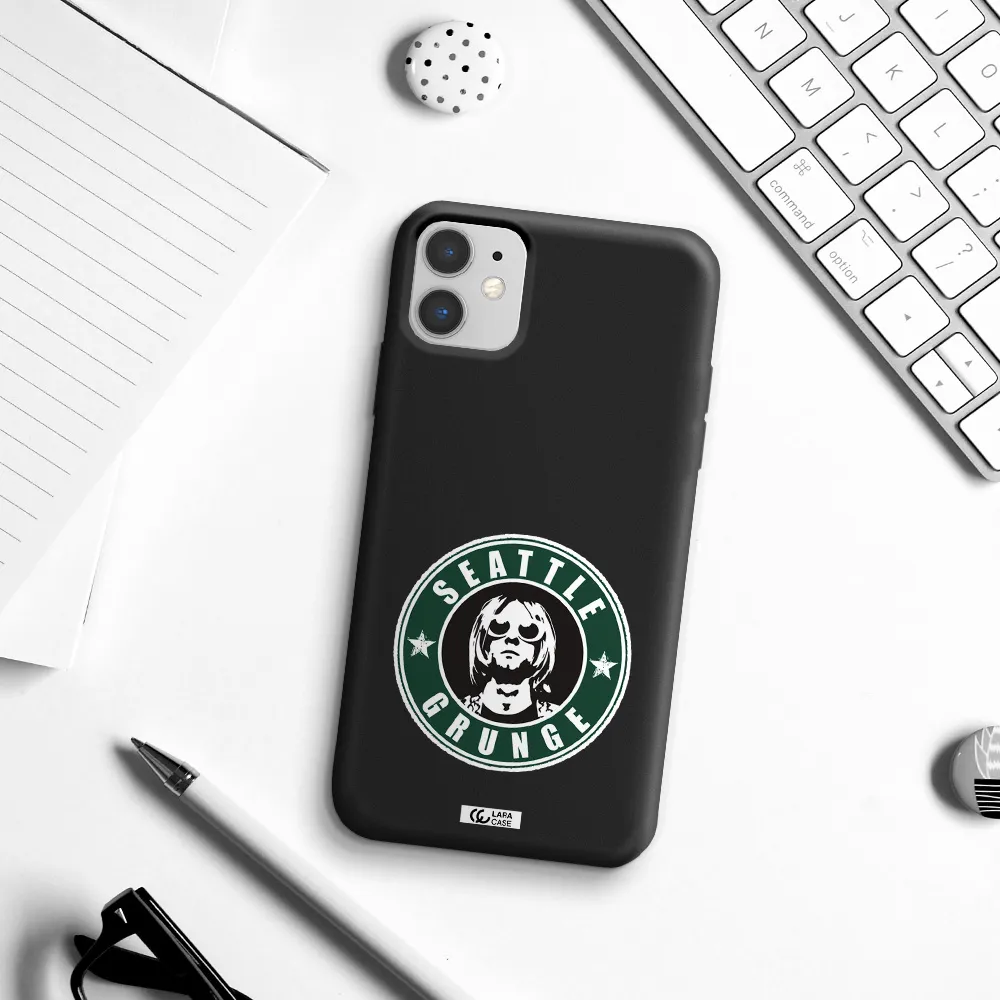 a logo with a man wearing sunglasses Apple iPhone 11 Silicone black Case