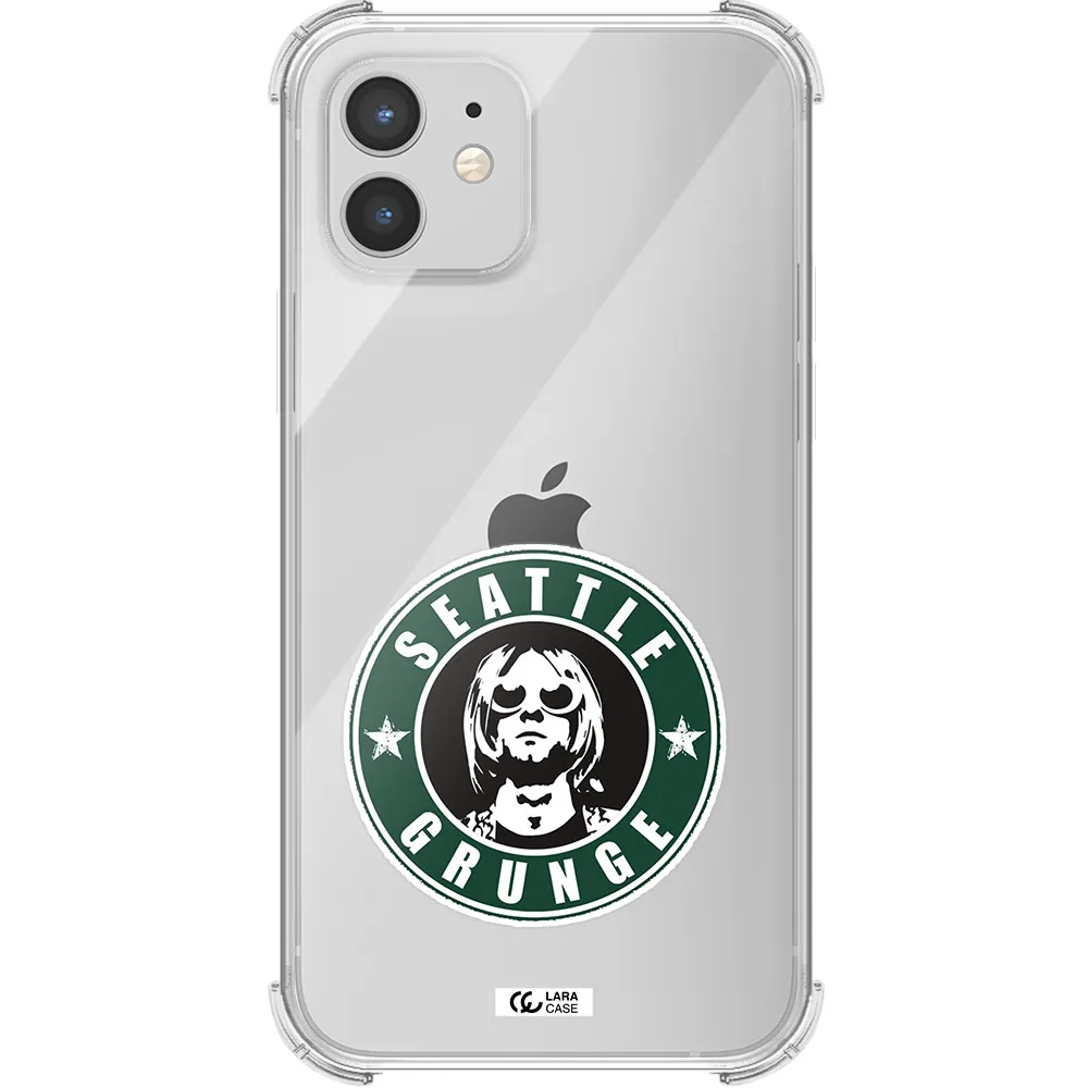 a logo with a man wearing sunglasses Apple iPhone 12 Clear PC Case
