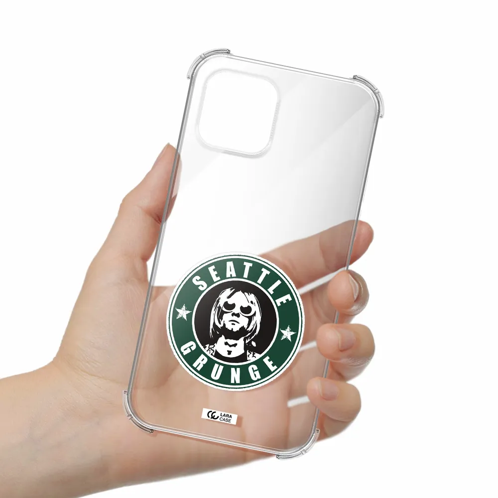 a logo with a man wearing sunglasses Apple iPhone 12 Clear PC Case