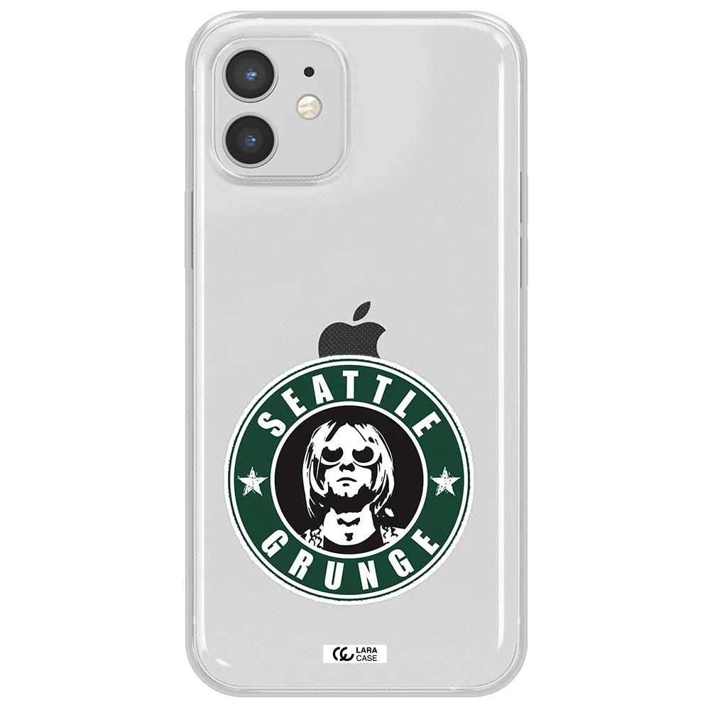 a logo with a man wearing sunglasses Apple iPhone 12 Clear TPU Case