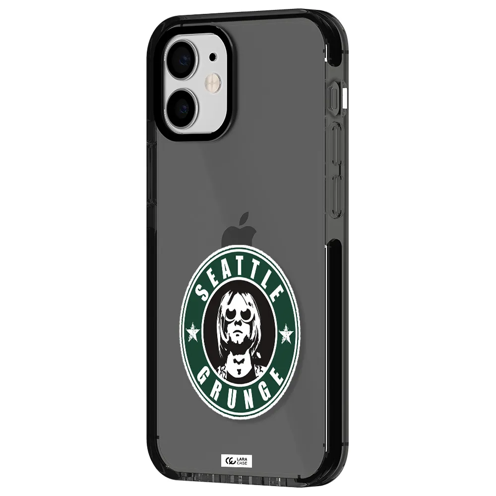 a logo with a man wearing sunglasses Apple iPhone 12 mini impact Smoke Black Case