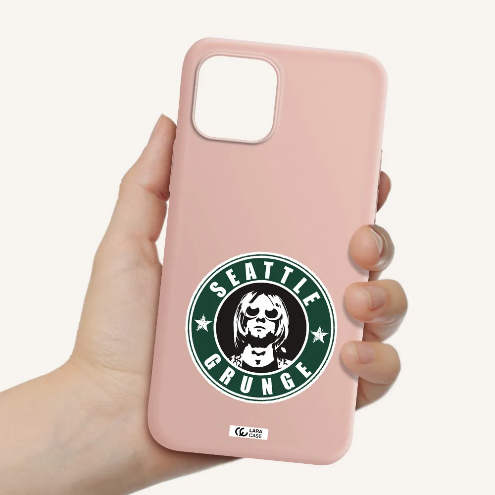 a logo with a man wearing sunglasses Apple iPhone 12 mini Silicone pastel pink Case