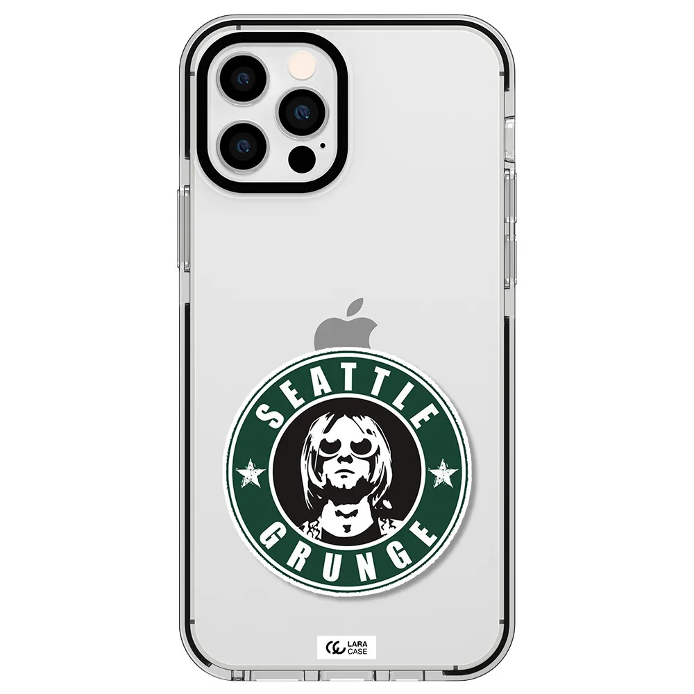 a logo with a man wearing sunglasses Apple iPhone 12 pro impact black border Case