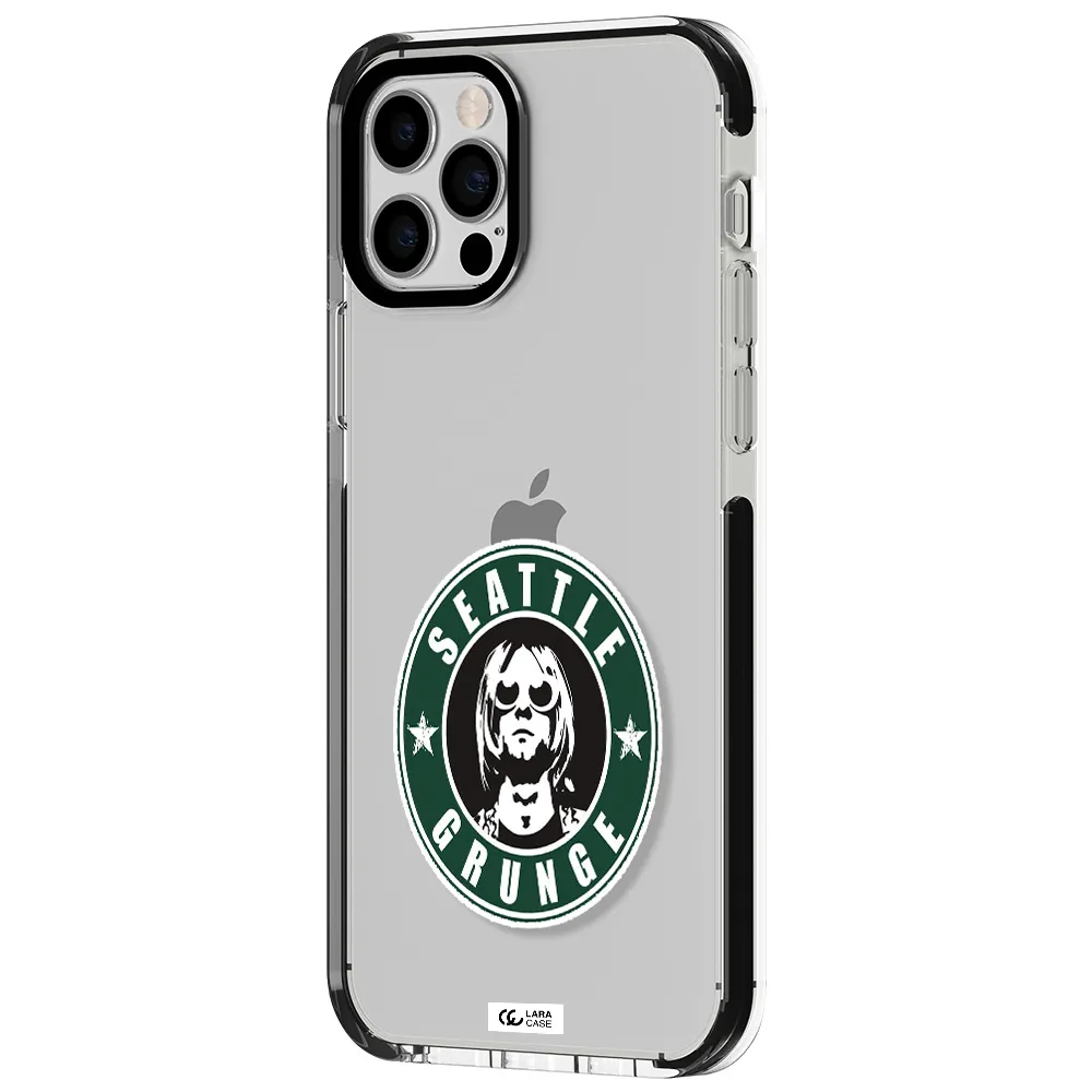 a logo with a man wearing sunglasses Apple iPhone 12 pro impact black border Case