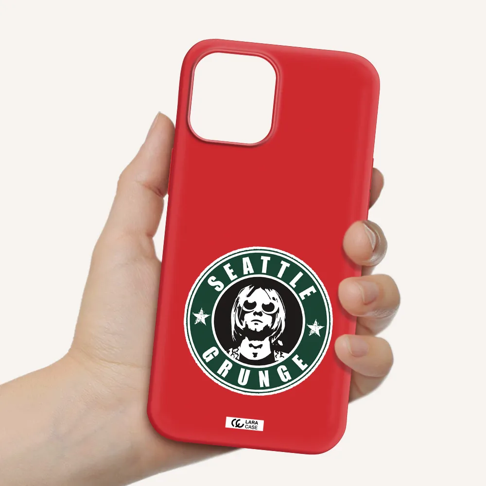 a logo with a man wearing sunglasses Apple iPhone 12 pro max Silicone Imperial Red Case