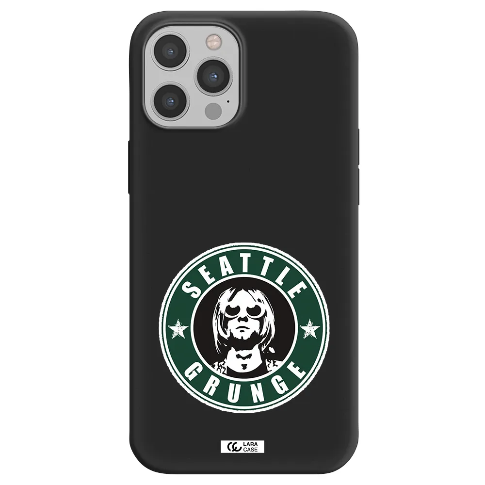 a logo with a man wearing sunglasses Apple iPhone 12 pro Silicone black Case