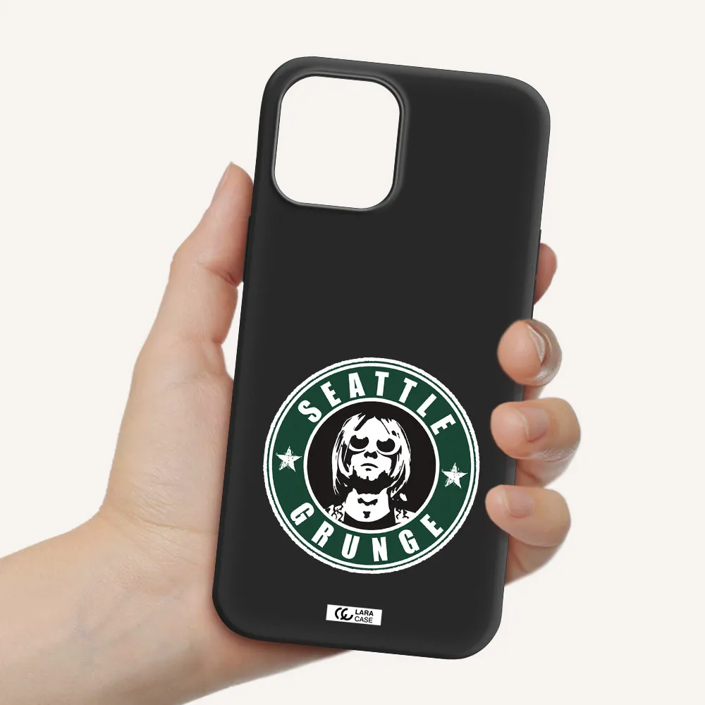 a logo with a man wearing sunglasses Apple iPhone 12 pro Silicone black Case