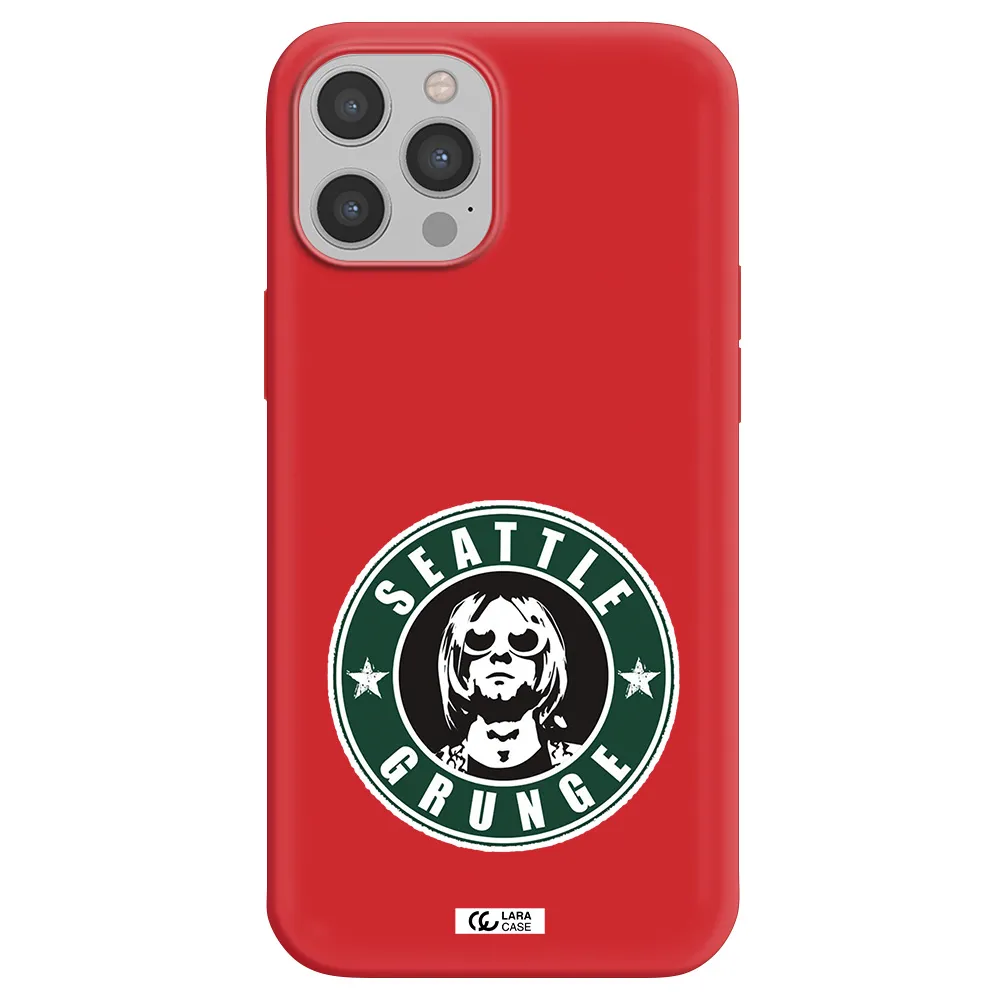 a logo with a man wearing sunglasses Apple iPhone 12 pro Silicone Imperial Red Case