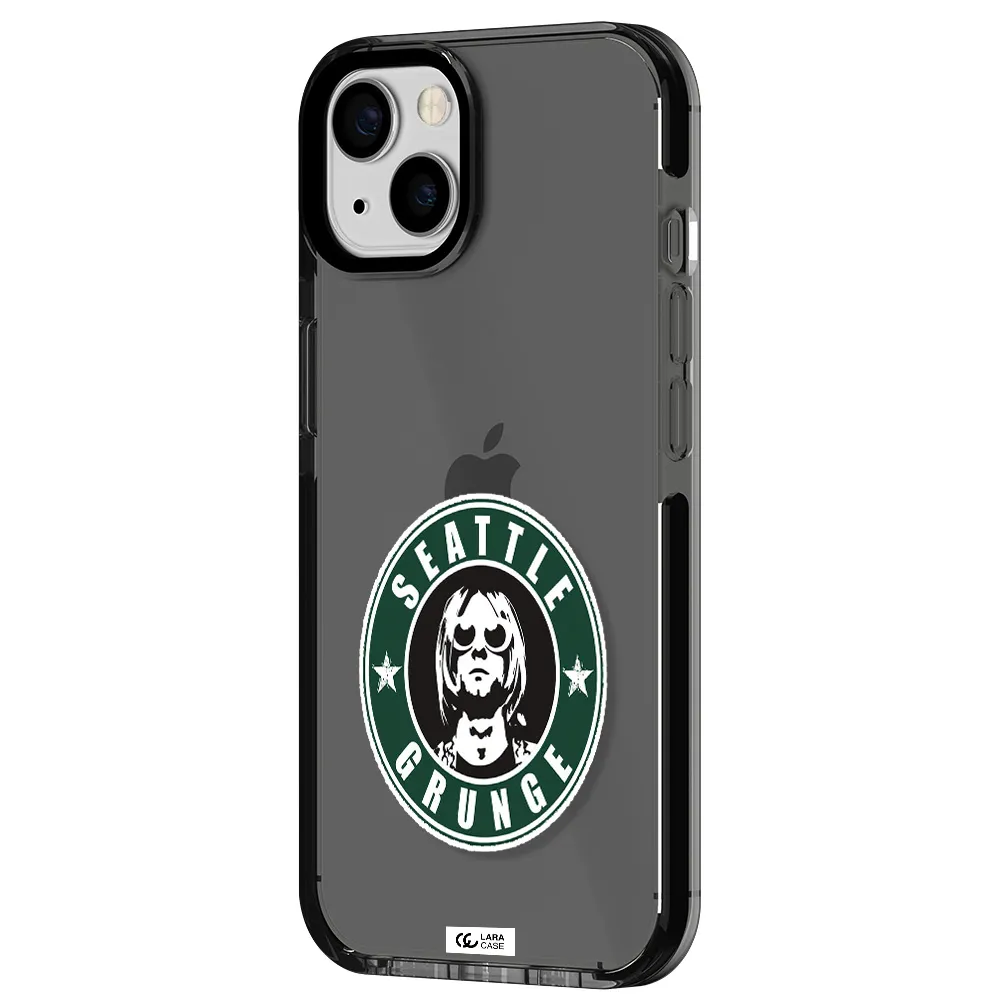 a logo with a man wearing sunglasses Apple iPhone 13 impact Smoke Black Case