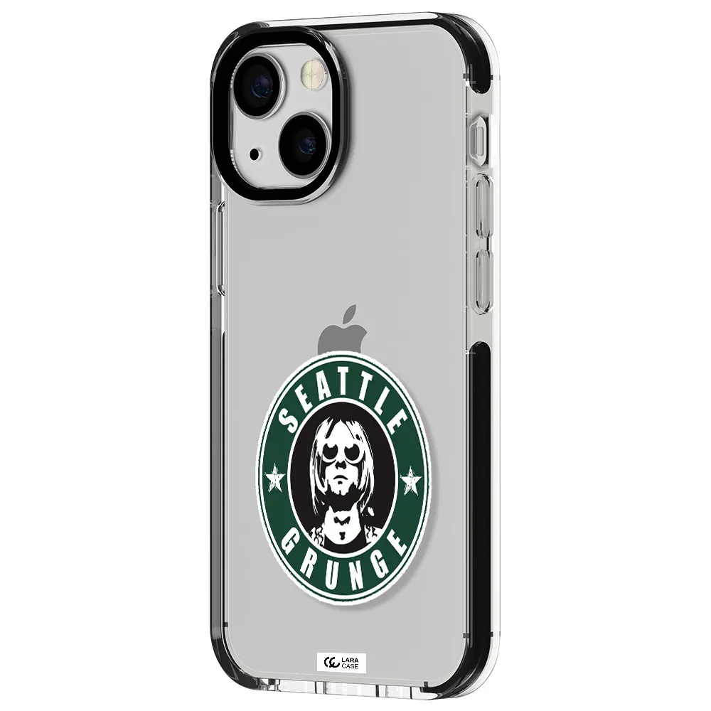 a logo with a man wearing sunglasses Apple iPhone 13 mini impact black border Case