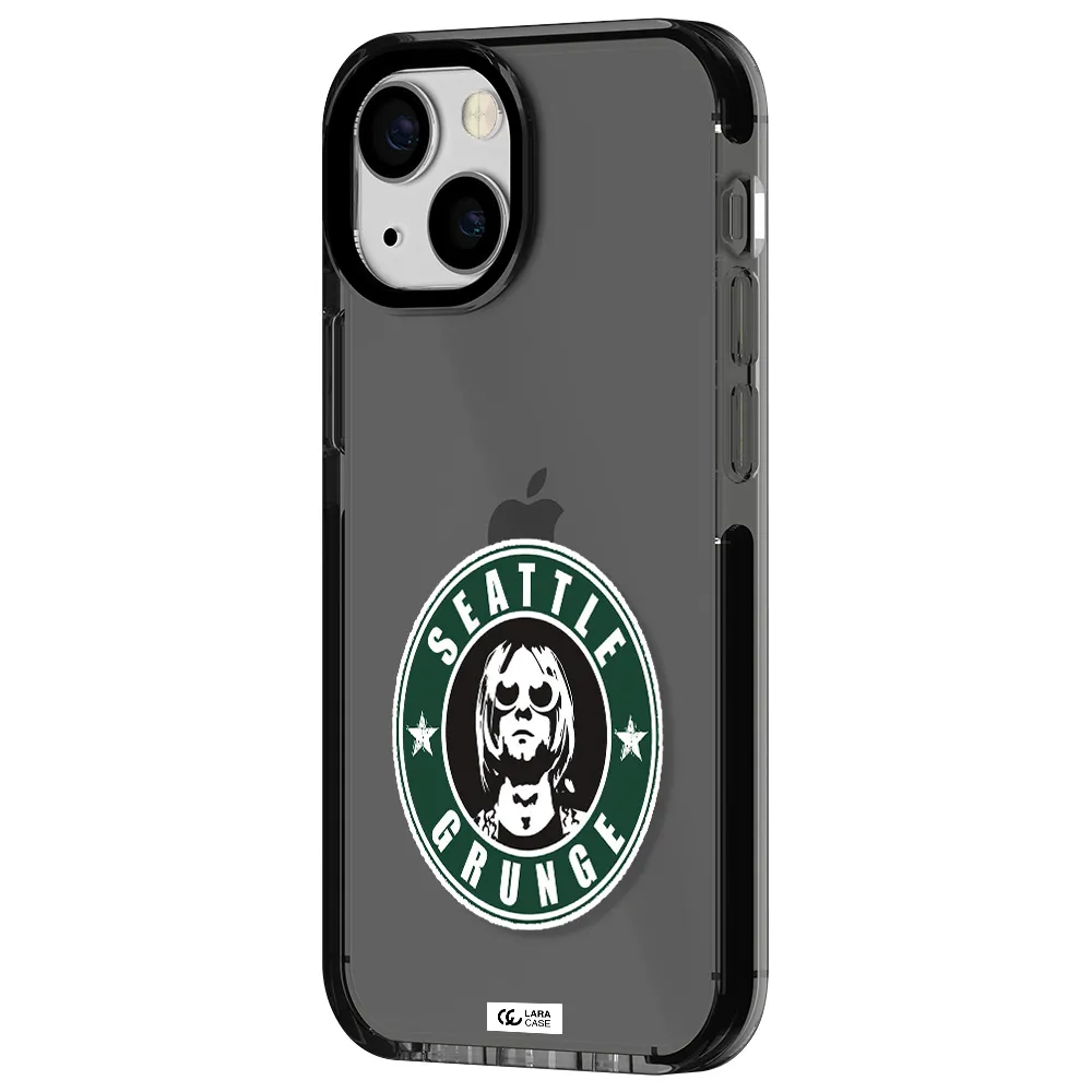 a logo with a man wearing sunglasses Apple iPhone 13 mini impact Smoke Black Case