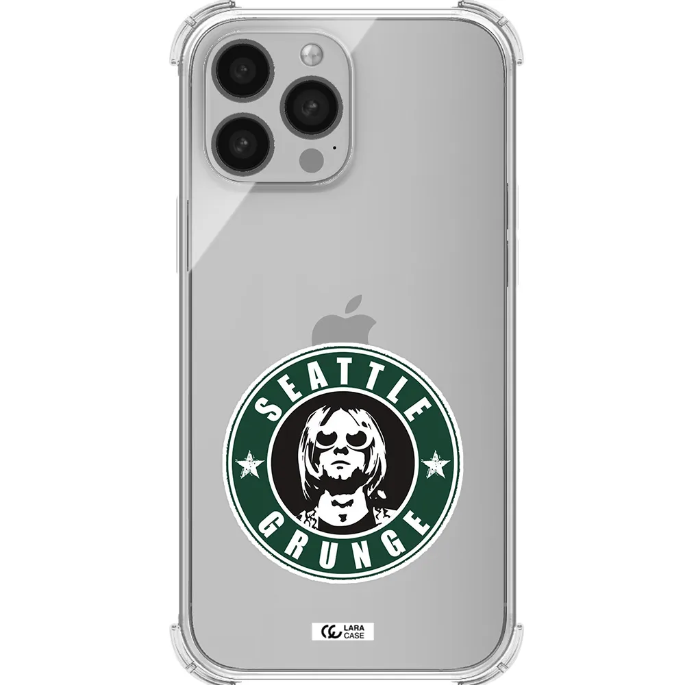 a logo with a man wearing sunglasses Apple iPhone 13 Pro Clear PC Case