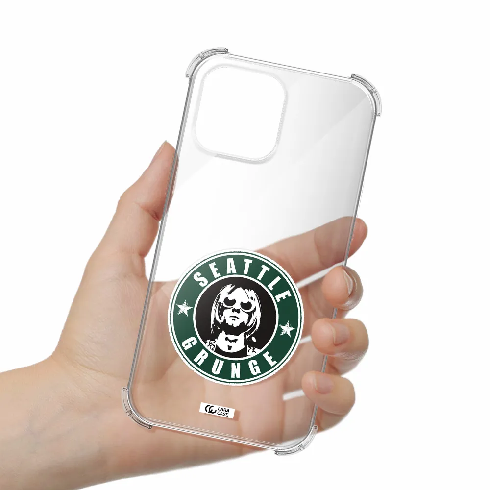 a logo with a man wearing sunglasses Apple iPhone 13 Pro Clear PC Case