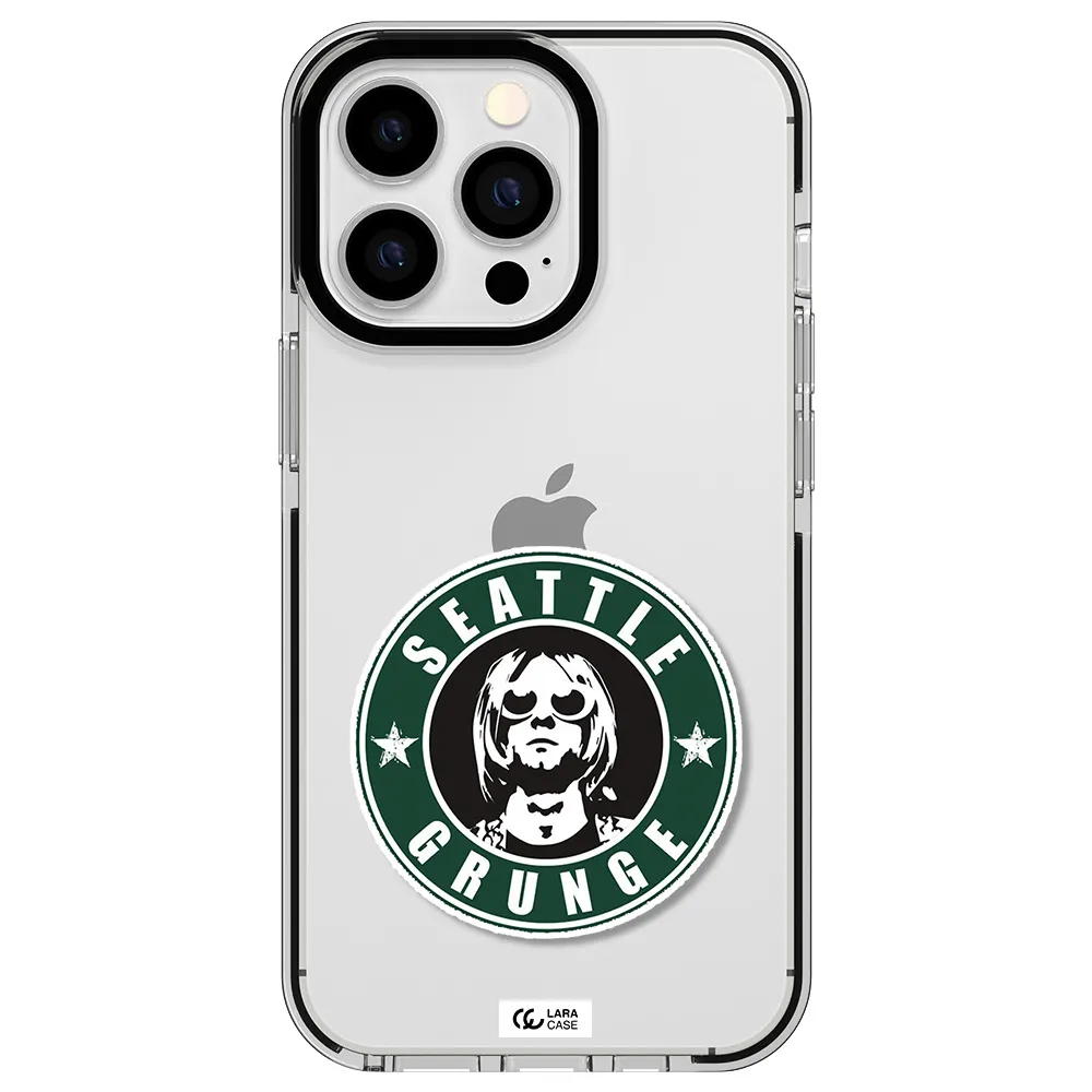 a logo with a man wearing sunglasses Apple iPhone 13 Pro impact black border Case