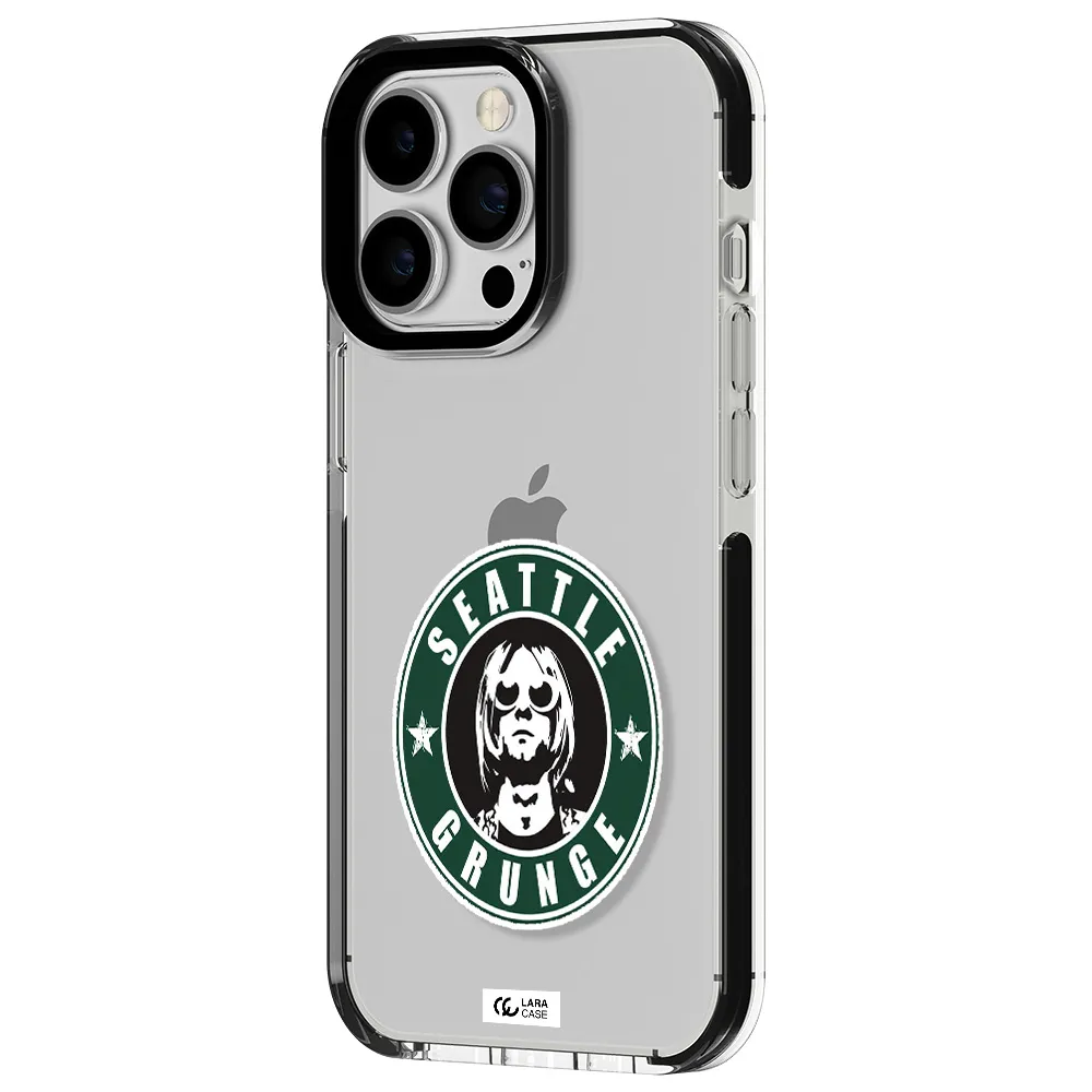 a logo with a man wearing sunglasses Apple iPhone 13 Pro impact black border Case