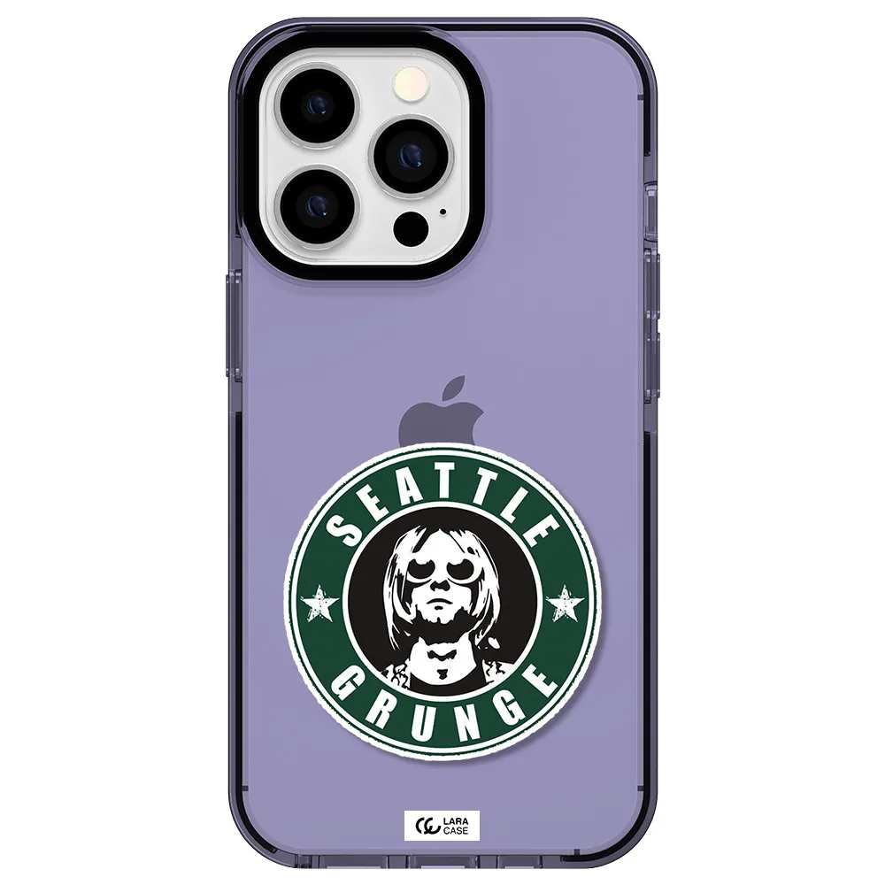 a logo with a man wearing sunglasses Apple iPhone 13 Pro impact Lilac Case