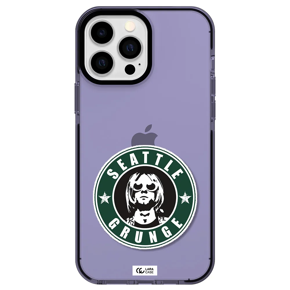 a logo with a man wearing sunglasses Apple iPhone 13 Pro Max impact Lilac Case