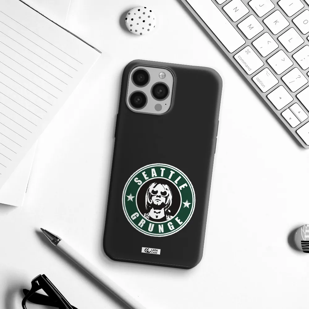 a logo with a man wearing sunglasses Apple iPhone 13 Pro Max Silicone black Case