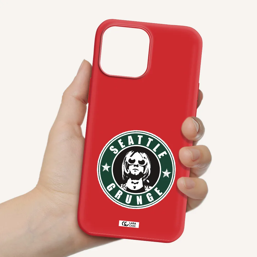 a logo with a man wearing sunglasses Apple iPhone 13 Pro Max Silicone Imperial Red Case