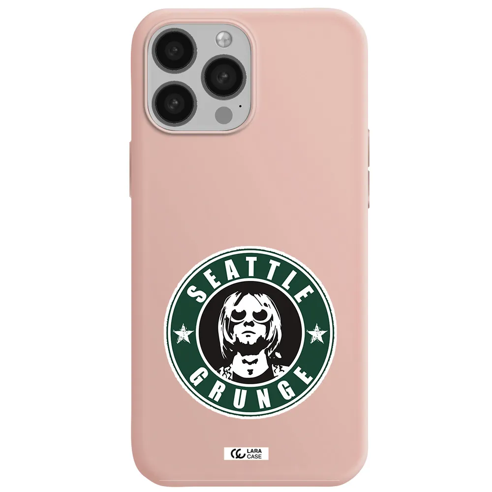 a logo with a man wearing sunglasses Apple iPhone 13 Pro Max Silicone pastel pink Case