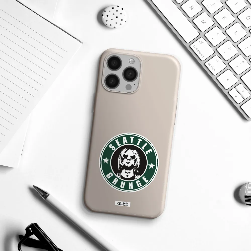 a logo with a man wearing sunglasses Apple iPhone 13 Pro Max Silicone Stone Case