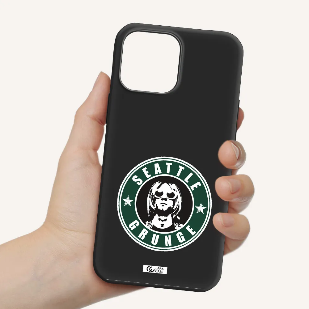 a logo with a man wearing sunglasses Apple iPhone 13 Pro Silicone black Case