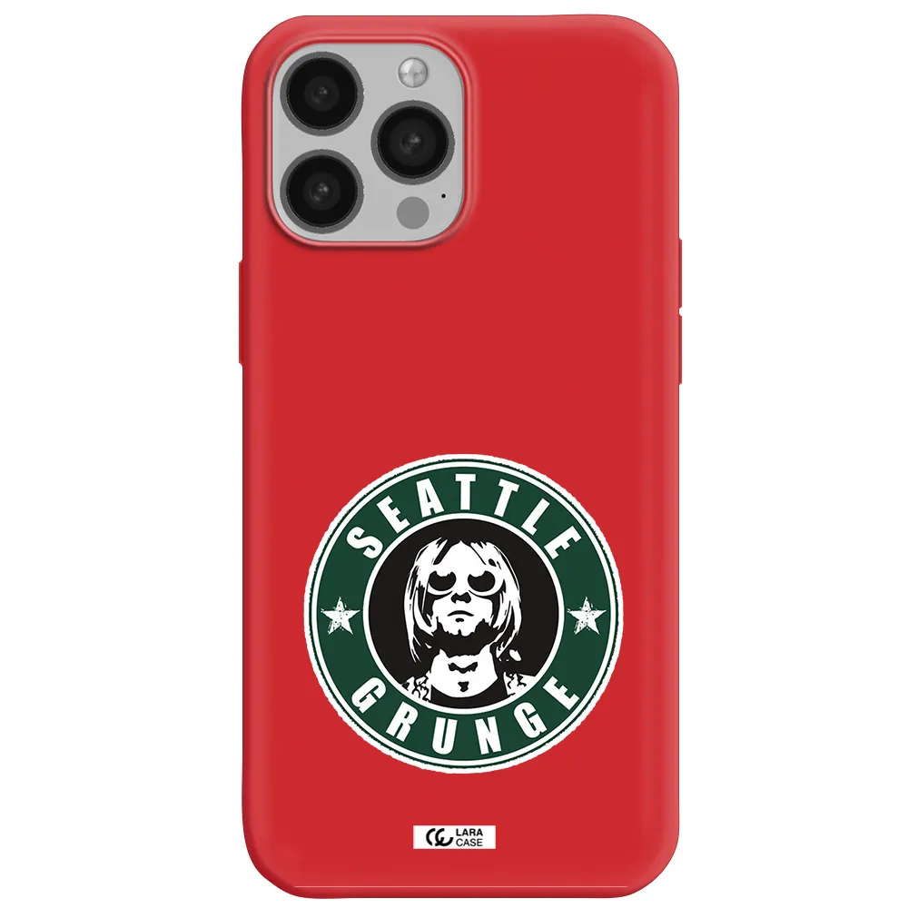 a logo with a man wearing sunglasses Apple iPhone 13 Pro Silicone Imperial Red Case