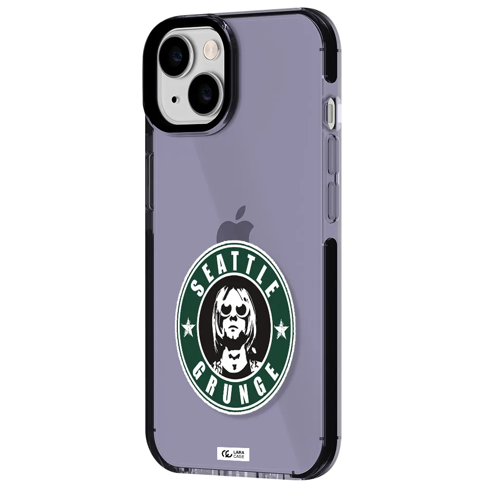 a logo with a man wearing sunglasses Apple iPhone 14 impact Lilac Case