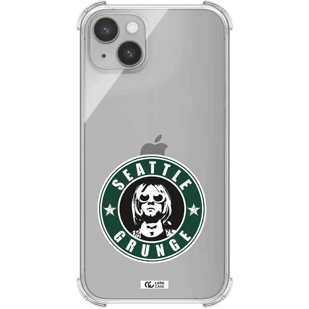 a logo with a man wearing sunglasses Apple iPhone 14 plus Clear PC Case